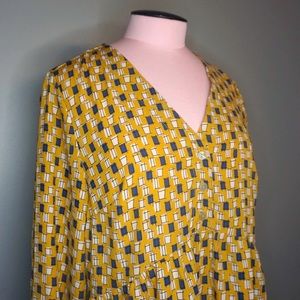 ANDREE Yellow & Navy Long Sleeve Tiered Midi Dress